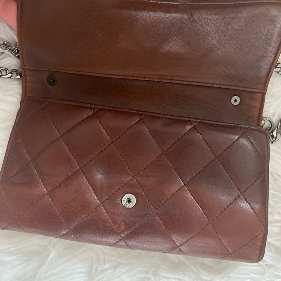 Authentic Chanel Brown Classic Flap Wallet With Chain - Picture 11 of 12